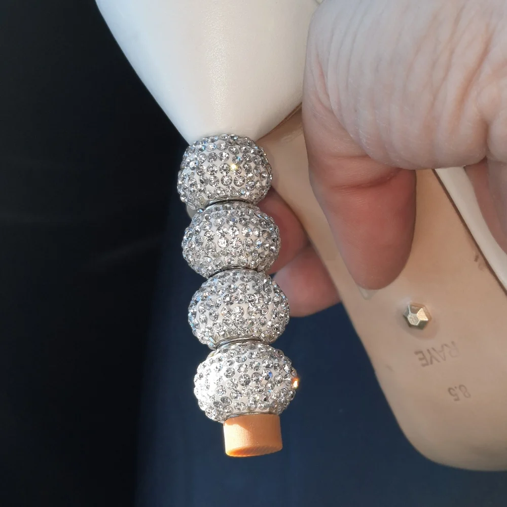 RAYE Leather Crystal Embellished Heels Disco Ball Strappy White Party 8.5 - Picture 8 of 13